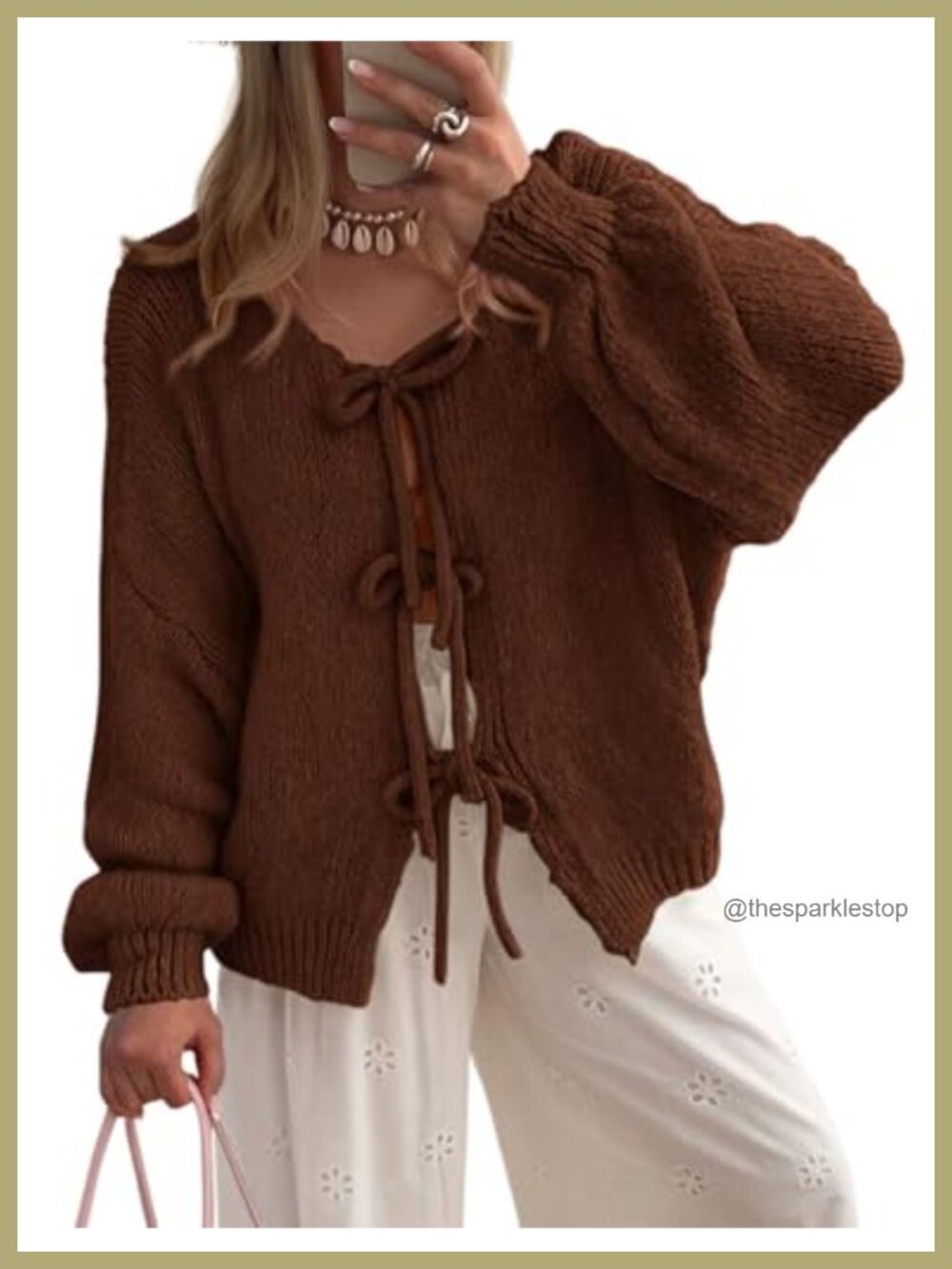Women's Tie Front Bow Cardigan Sweater Long Sleeve Cable Knit